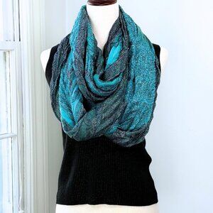 Blue Shimmering Infinity Scarf Circle One Size Metallic Glitter Sparkle Mermaid